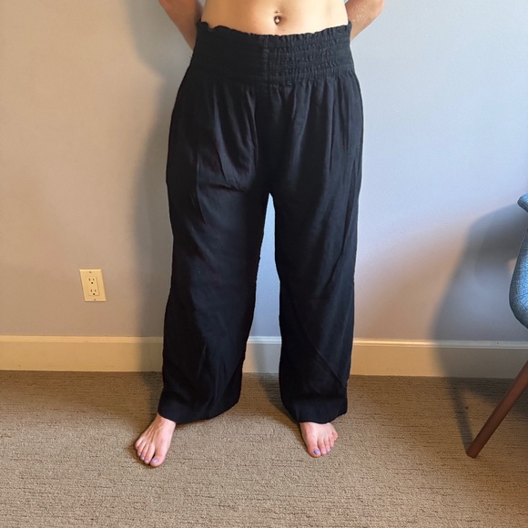 Kaliyana Wide Leg Black Crinkle Pants - Picture 1 of 9